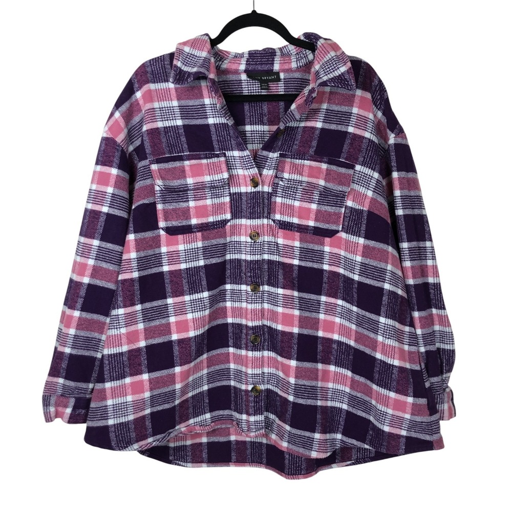 Lane Bryant Womens Plaid Shacket Size 18/20 Pink Purple Gorpcore Contemporary